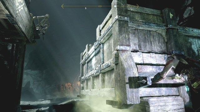 Push the cart until it lines up with the front upper walkway to free the chain Inside the Mountain The Journey God of War: Ascension