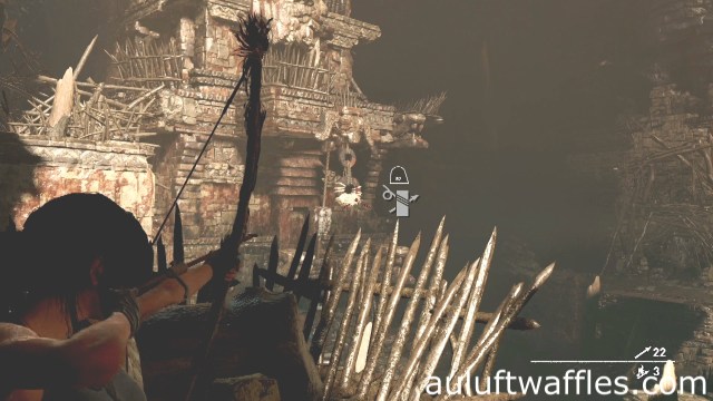 Use a rope arrow to attach the rope wrapped beam to the pulley to open the gate to complete the thirsty gods tomb in Mission of the San Juan in Shadow of the Tomb Raider