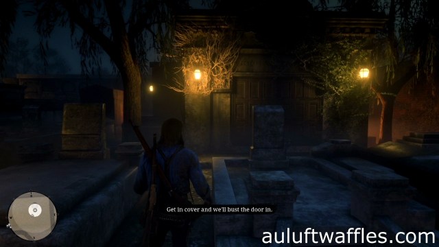 Go to the north eastern corner of the cemetery to search the cemetery for the grave robbers in Angelo Bronte, A Man of Honor for Dutch in Red Dead Redemption 2