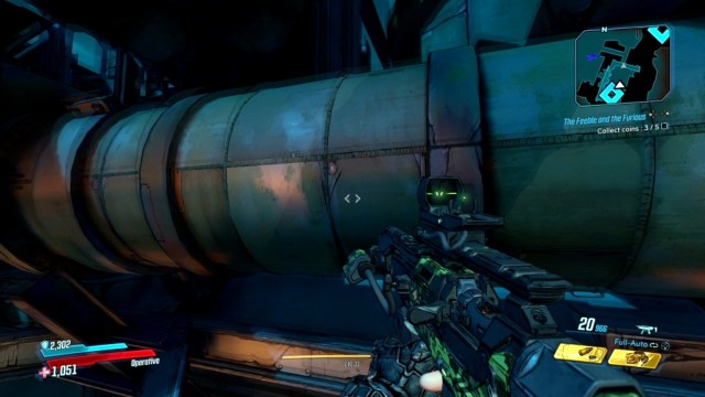 Jump to the pipes to collect coins in The Feeble and the Furious for Pappy in Devil's Razor in Borderlands 3